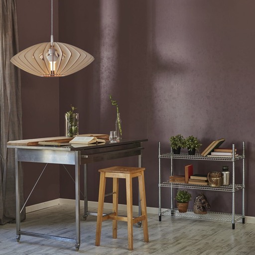 Modern designer pendant light in stylish brown room steel table and shelf | Axia lamp by Woolights