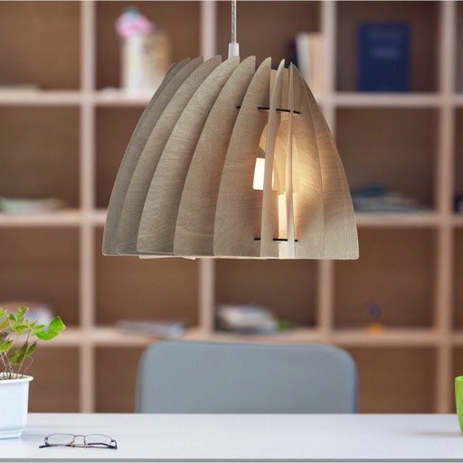Etna | modern wooden ceiling lamp in small home office.