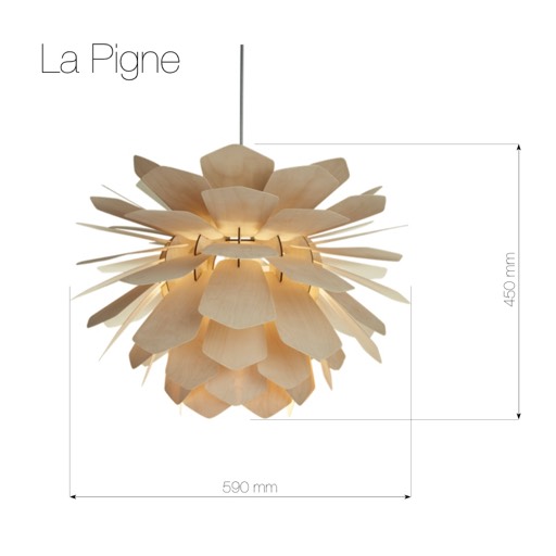 La Pigne - ceiling light measurements. Modern wooden light.