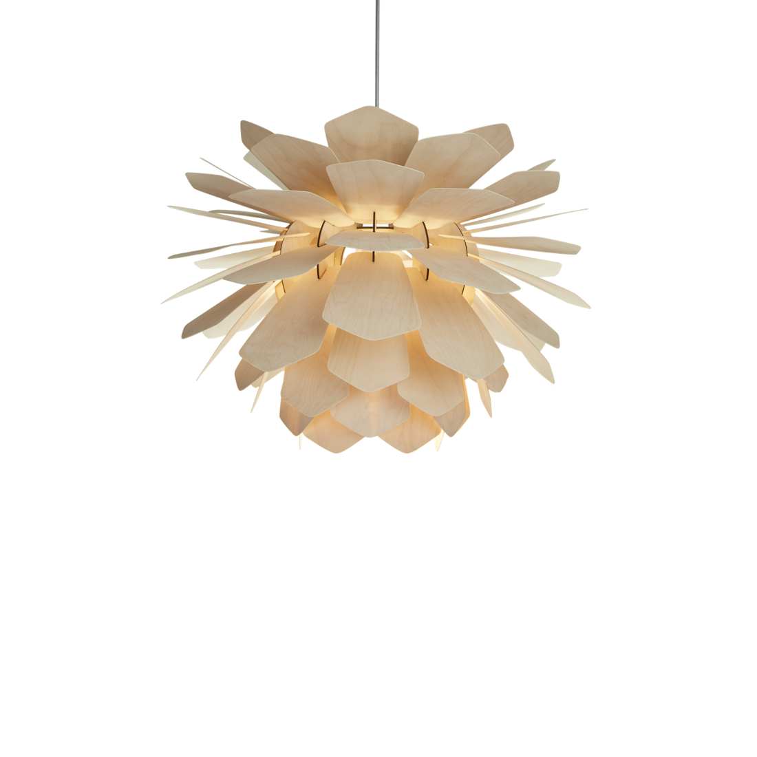 pine cone pendant light made of thin wood veneer