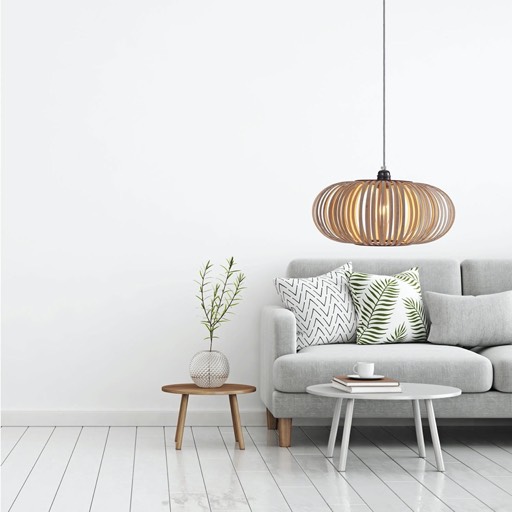White scandinavian style modern room with sofa, cafee table and wooden lamp | Stripes N° 2 