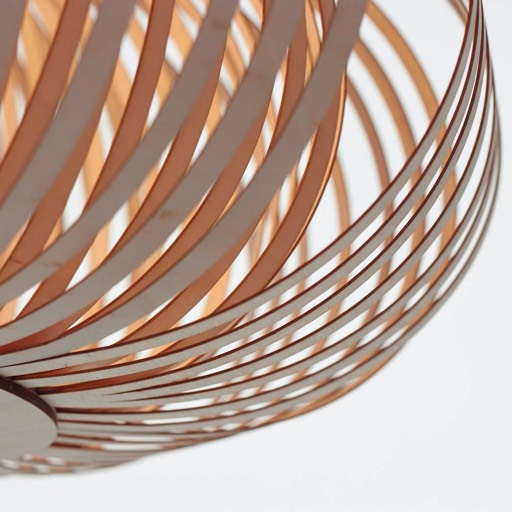 Stripes N° 2 details of the lamp. You can see two layers of narrow wooden stripes that covers the bulb